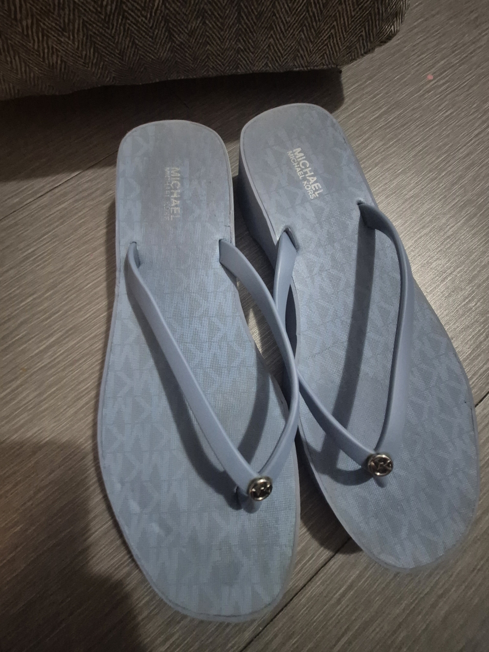 Michael Kors Women's Light Blue Logo Flip Flops